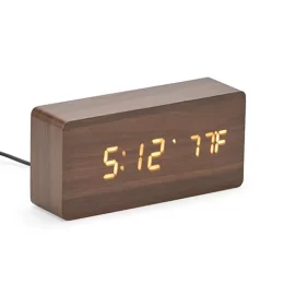 Relógio Despertador de Madeira Com Painel LED 18563B